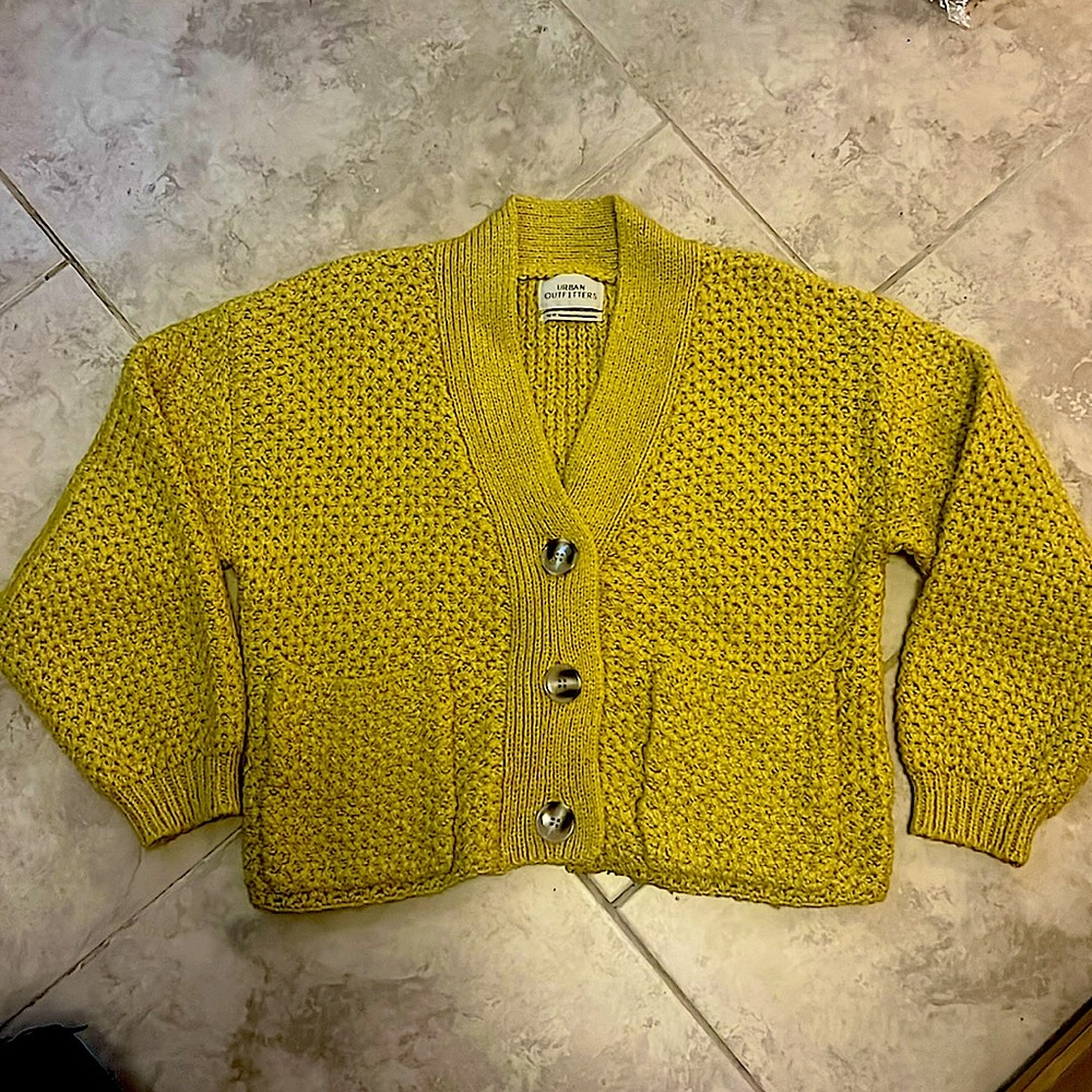 Urban Outfitters crop yellow cardigan knit sweater
